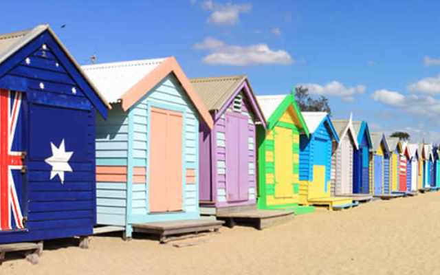 Brighton Beach colourful bathing huts